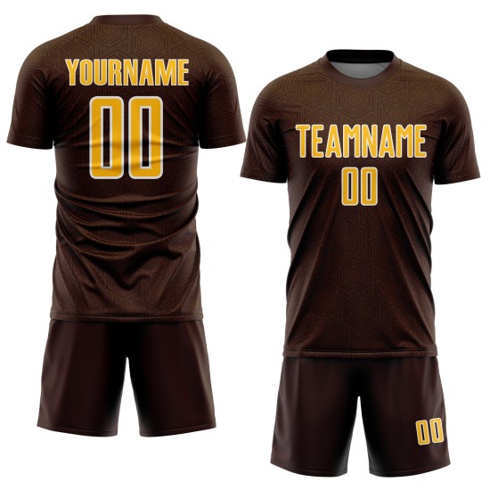Sublimation Jersey Brown Shape Sports Geometric Uniform Gold-White Soccer Custom Sublimation Jersey Brown Shape Sports Geometric Uniform Gold-White Soccer Custom