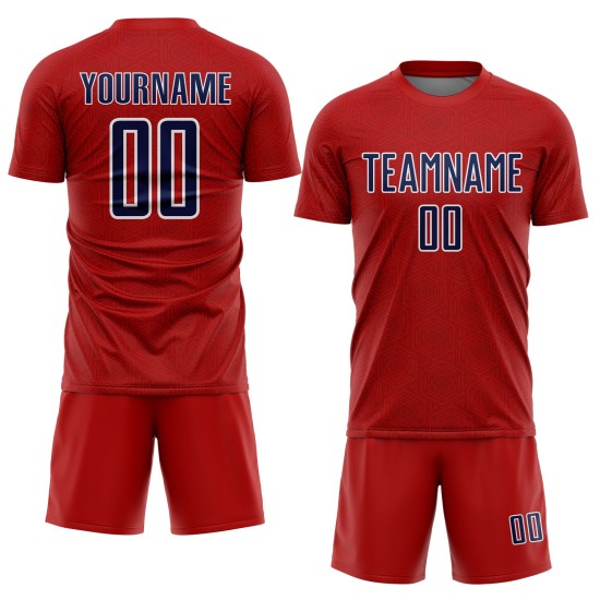 Jersey Red Geometric Soccer Shape Custom Uniform Sports Sublimation Navy-White