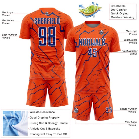 Uniform Royal-White Soccer Lightning Sports Sublimation Orange Custom Jersey Uniform Royal-White Soccer Lightning Sports Sublimation Orange Custom Jersey