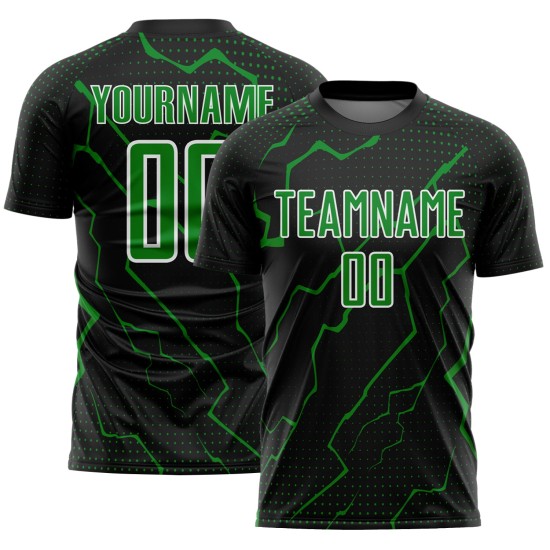 Sports Grass Green-White Sublimation Black Lightning Custom Uniform Soccer Jersey Sports Grass Green-White Sublimation Black Lightning Custom Uniform Soccer Jersey