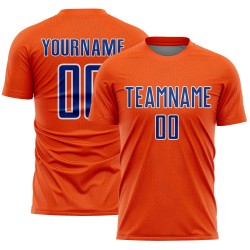 Custom Shape Uniform Sports Geometric Soccer Jersey Sublimation Orange Royal-White