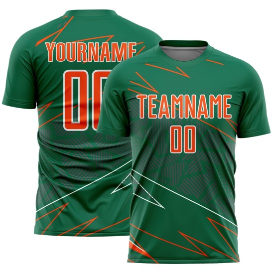 Lines Sublimation Jersey Custom Sports Orange-White Green Soccer Uniform Kelly Lines Sublimation Jersey Custom Sports Orange-White Green Soccer Uniform Kelly