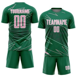 Uniform Sports Soccer Kelly Lines Sublimation Jersey Light Green Custom Pink-White