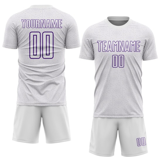 Geometric Shape Uniform Sports Custom White Purple Sublimation Soccer Jersey